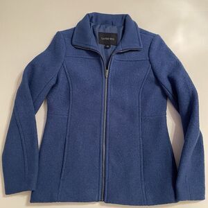 Lands End Zip Up Boiled Wool Jacket Blue‎ Size 4
